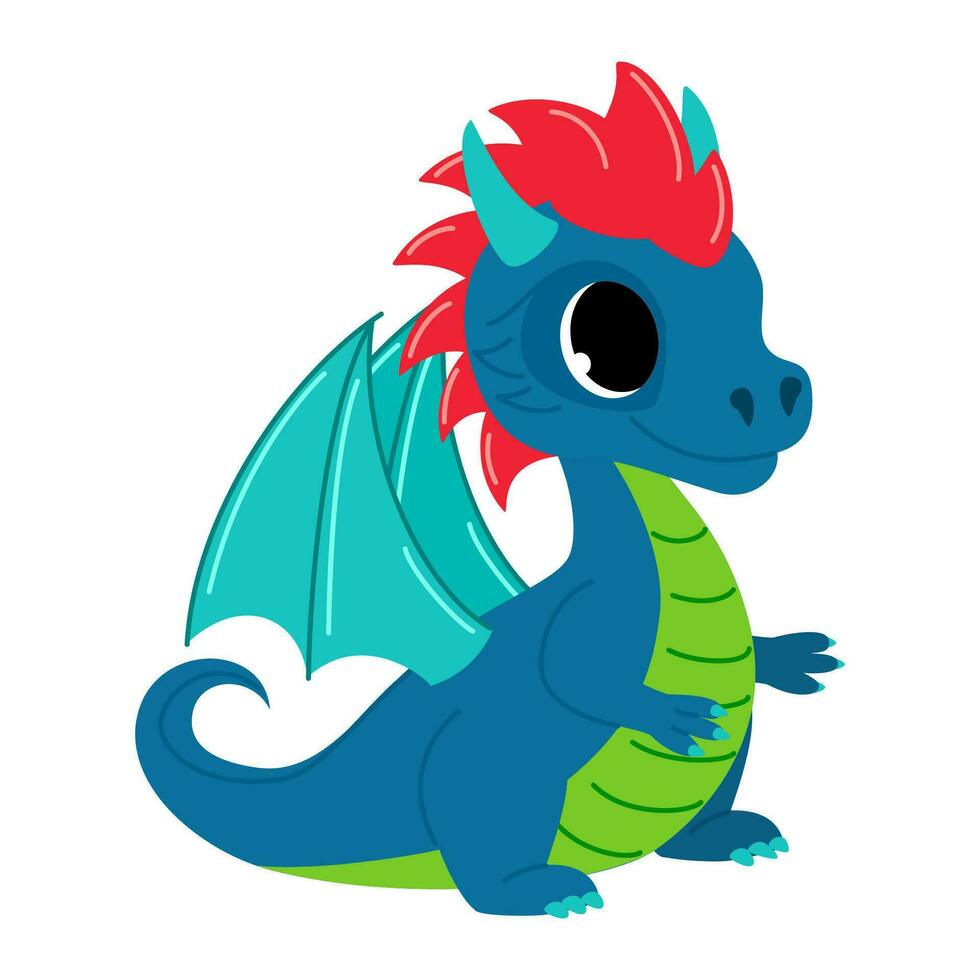 cute-blue-dragon-child-dragon-persona-cartoon-modern-style-illustration-free-vector
